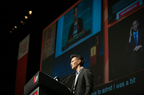 Laurindo Garcia speaks during a plenary session at the 2014 International AIDS Conference in Melbourne, Australia. 