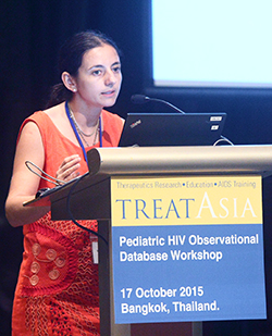 Dr. Nadia Kancheva-Landolt speaking on her research on reproductive health among HIV-positive adolescents at the TREAT Asia Network Meeting in Bangkok, Thailand, October 2015.
