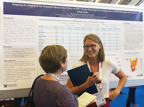 amfAR Policy Associate Jennifer Sherwood presented a poster on the impact of the Mexico City Policy