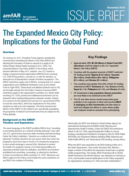 Issue Brief: The Expanded Mexico City Policy: Implications for the Global Fund