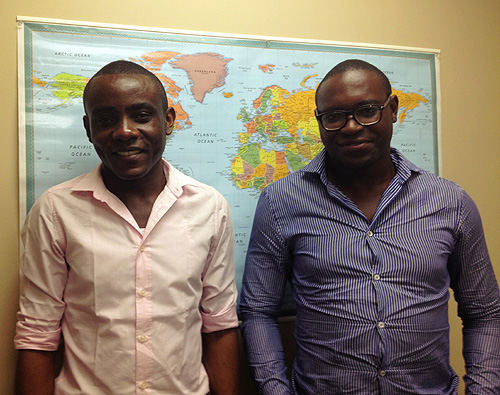 Alternative-Cameroun’s Yves Yomb and Franz Mananga inside amfAR’s New York offices.